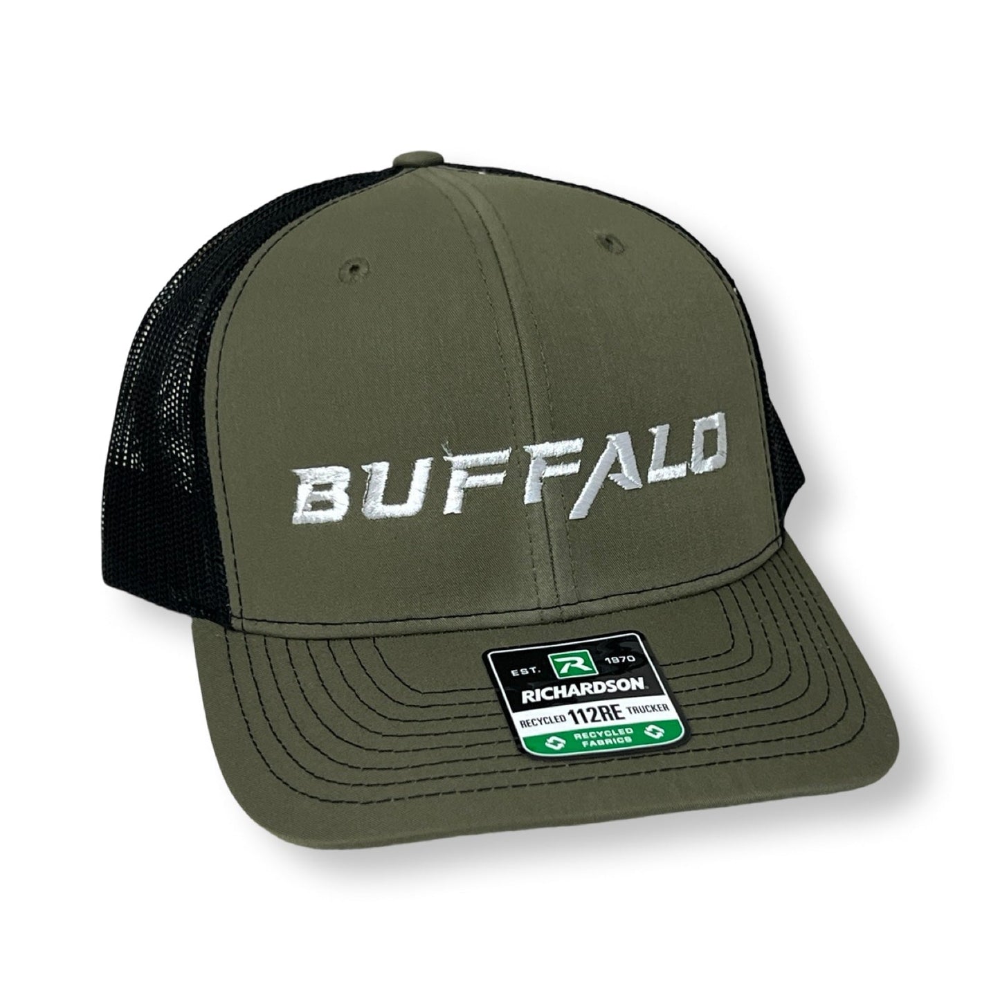 Buffalo Boards Hat - 112 Original Trucker Snap Back HAT Buffalo Boards OD Green / Black Mesh 