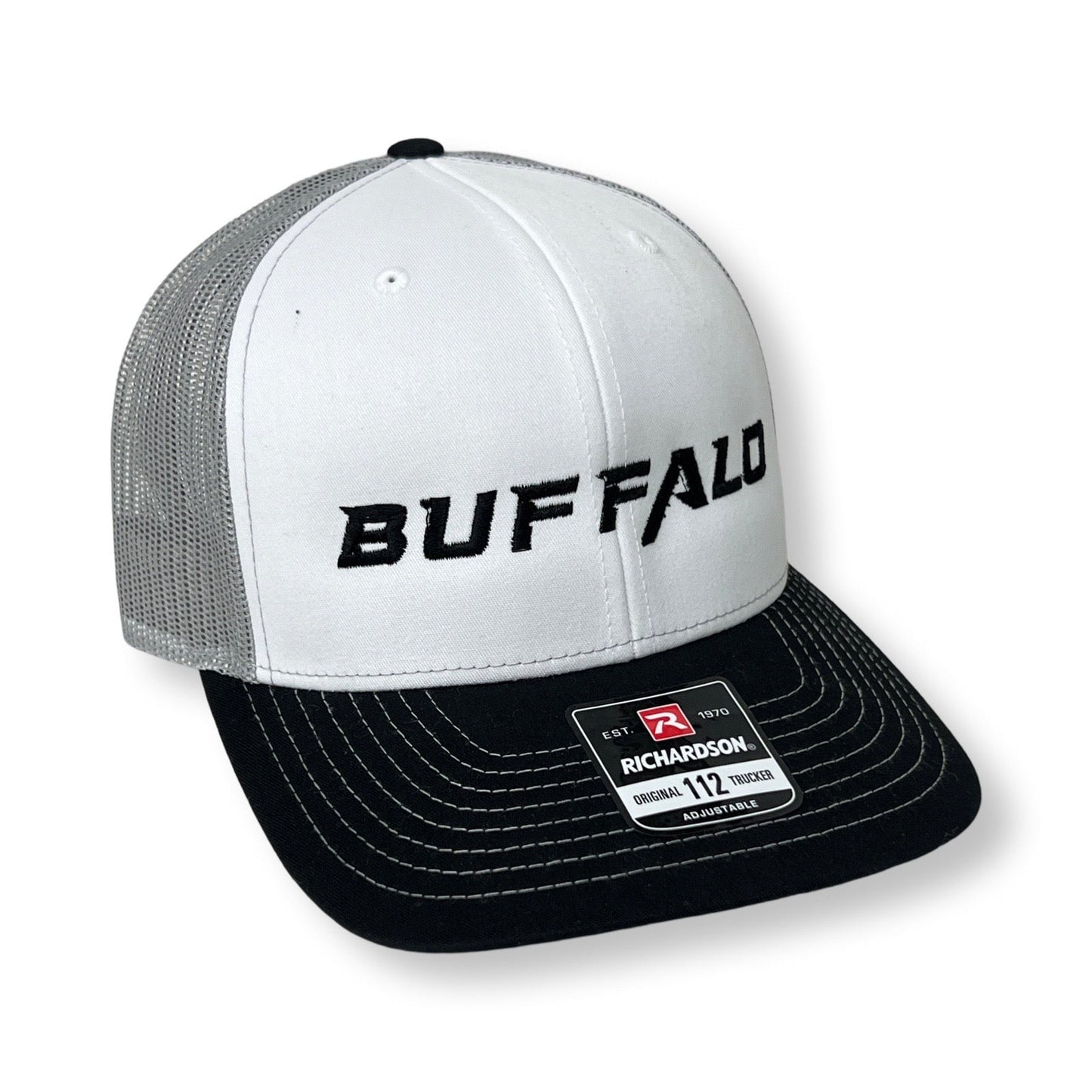 Buffalo Boards Hat - 112 Original Trucker Snap Back HAT Buffalo Boards White / Black Bill / Grey Mesh 