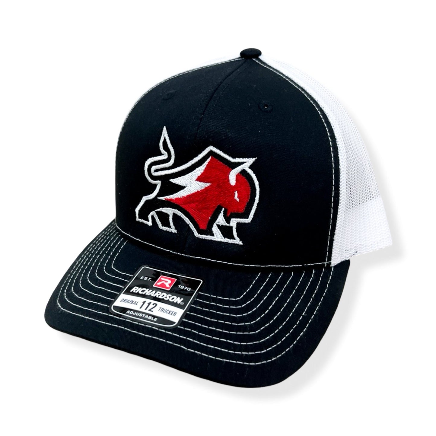 Buffalo Boards Hat - 112 Original Trucker Snap Back - Red Buffalo HAT Buffalo Boards Black / Black Bill / White Mesh 