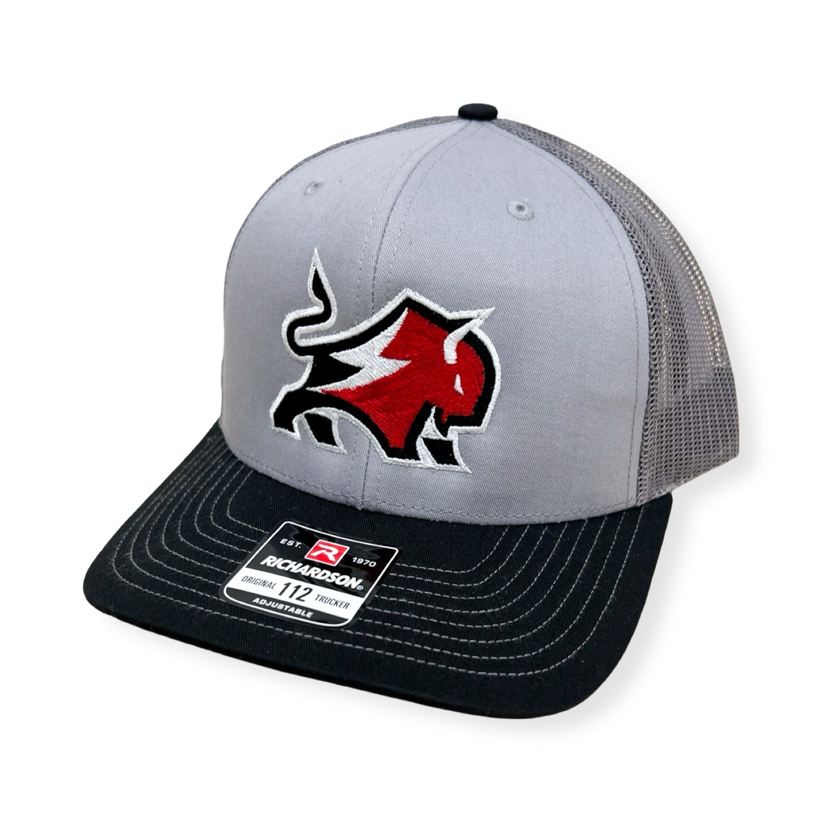 Buffalo Boards Hat - 112 Original Trucker Snap Back - Red Buffalo HAT Buffalo Boards Grey / Black Bill / Grey Mesh 